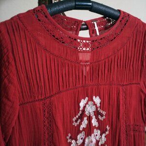 Free People 100% Cotton Dress with Floral Embroidery, Size M